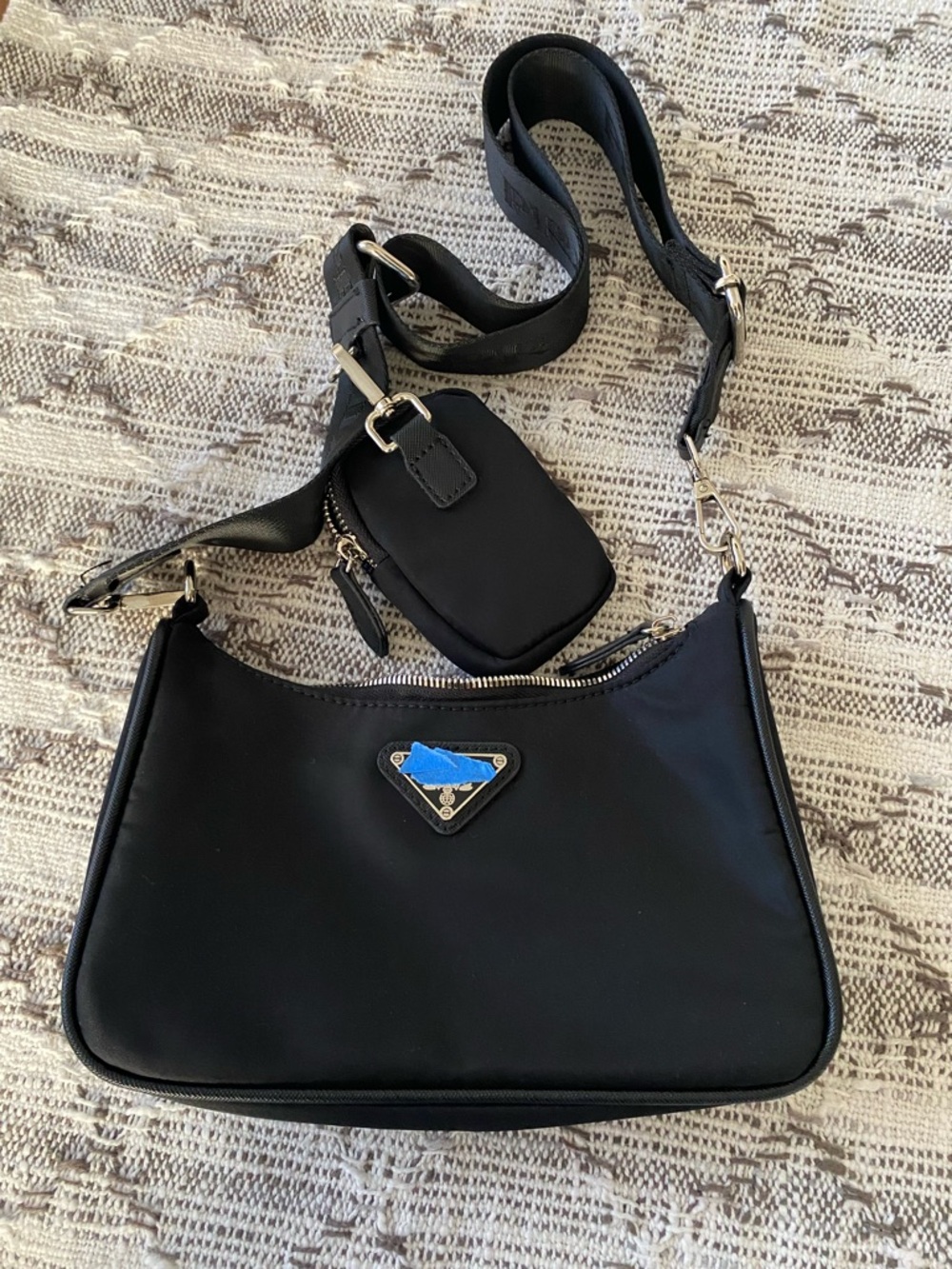Nylon Black Shoulder Handbag with Detachable Mini Pouch